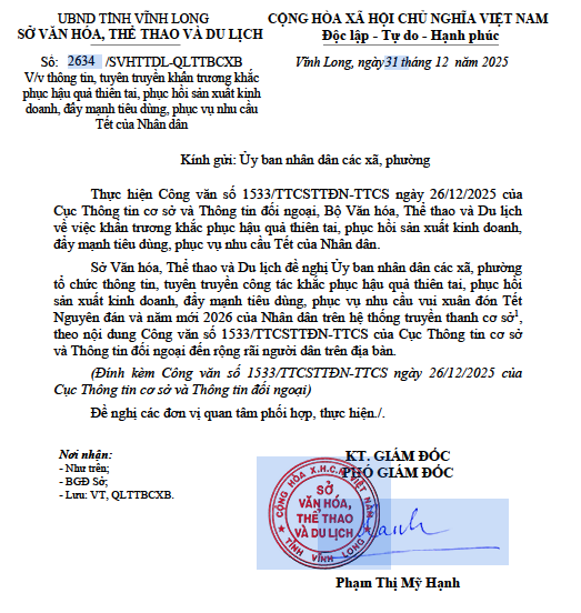 UBND xã Trung Ngãi tuyên truyền việc triển khai việc thực hiên Công văn số: 2634/SVHTTDL-QLTTBCXB ngày 31/12/2025 về việc thông tin, tuyên truyền khẩn trương khắc phục hậu quả thiên tai, phục hồi sản xuất kinh doanh, đẩy mạnh tiêu dùng, phục vụ nhu cầu Tết của Nhân dân.