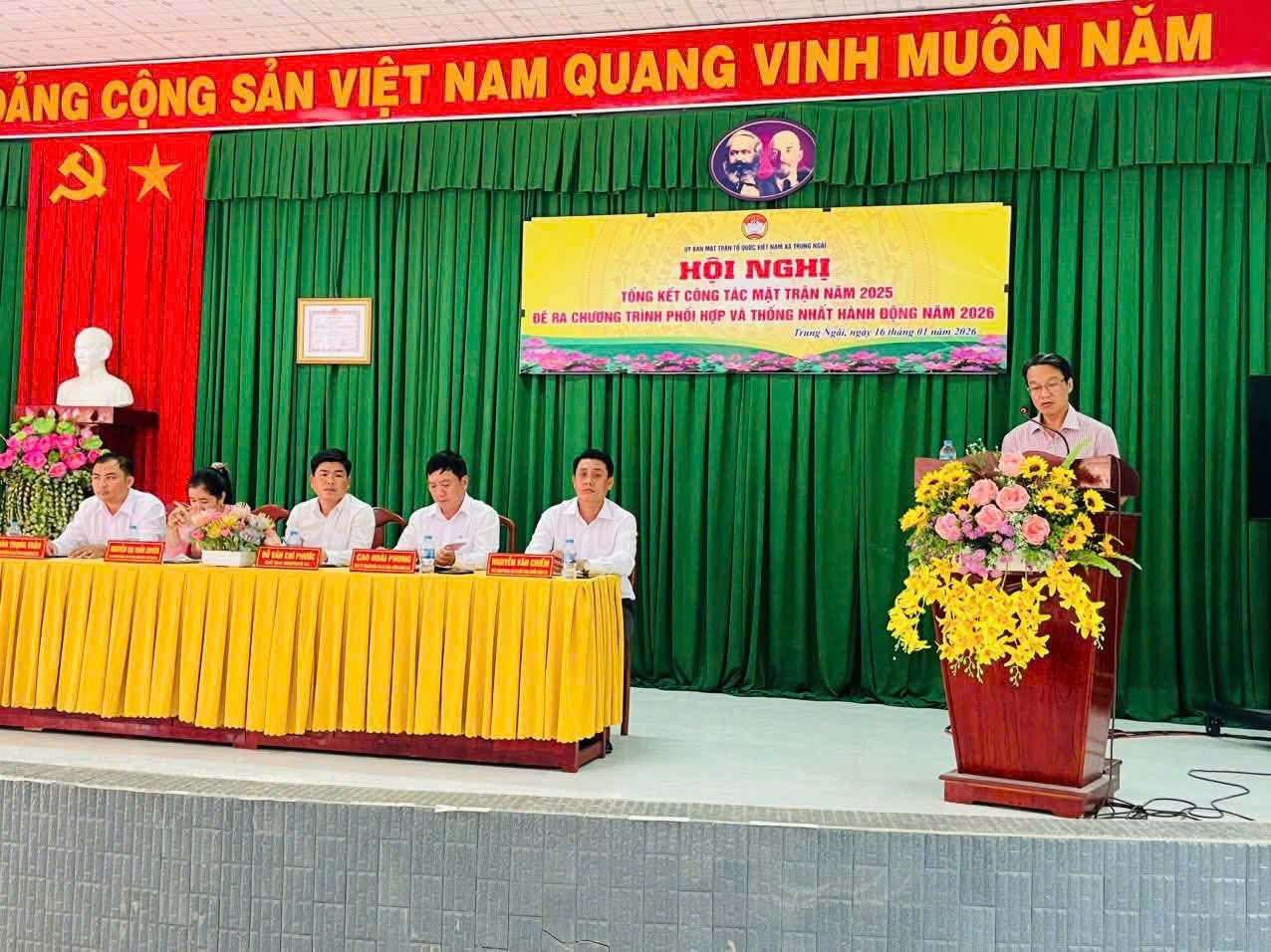 Ủy ban MTTQ Việt Nam xã Trung Ngãi tổ chức hội nghị tổng kết công tác mặt trận năm 2025, triển khai chương trình phối hợp và thống nhất hành động năm 2026